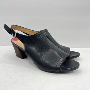 Franco Sarto Women’s Size 10 Black Leather Mandi Open Toe Slingback Heels